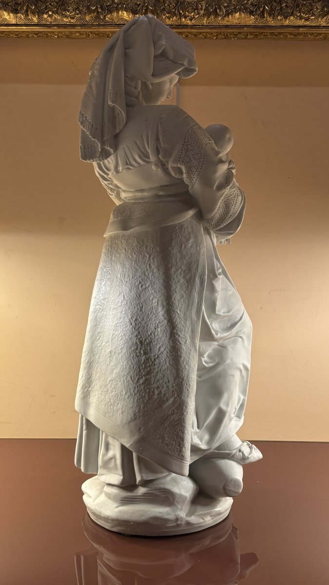 Albert Carrier-belleuse (1824-1887), Biscuit Porcelain Sculpture Of A Breastfeeding Woman, 19th-photo-2