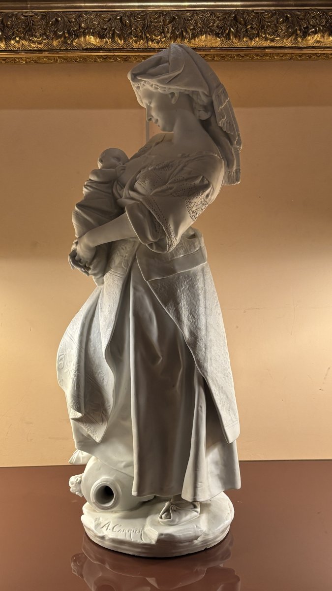 Albert Carrier-belleuse (1824-1887), Biscuit Porcelain Sculpture Of A Breastfeeding Woman, 19th-photo-3