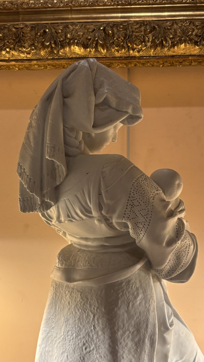Albert Carrier-belleuse (1824-1887), Biscuit Porcelain Sculpture Of A Breastfeeding Woman, 19th-photo-4
