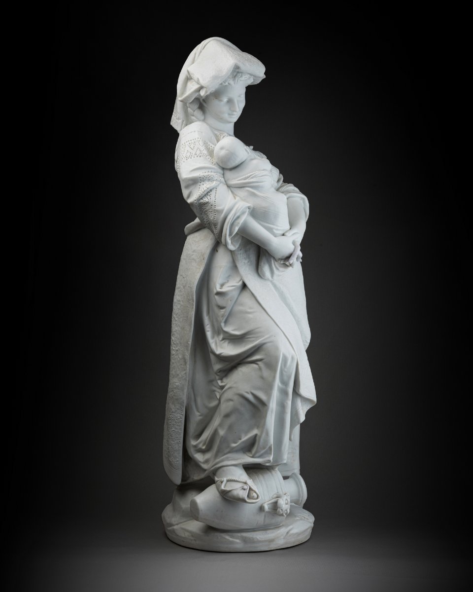 Albert Carrier-Belleuse (1824 - 1887), Sculpture en biscuit d’une femme allaitant, XIXe siècle -photo-2