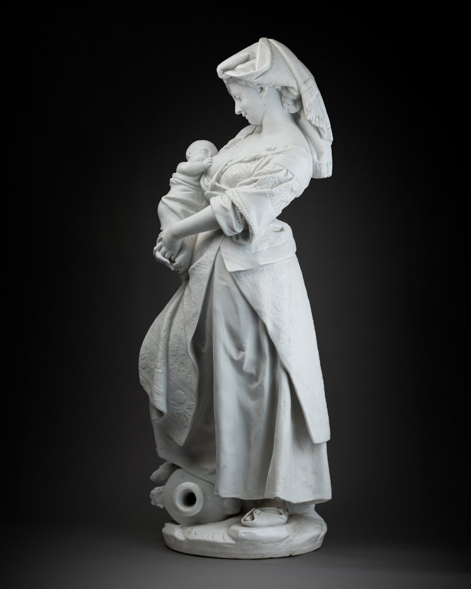 Albert Carrier-Belleuse (1824 - 1887), Sculpture en biscuit d’une femme allaitant, XIXe siècle -photo-3
