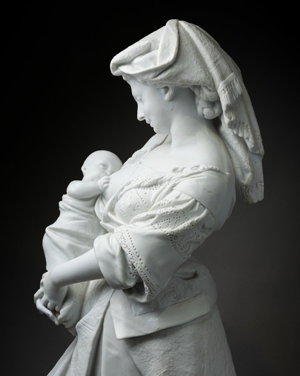Albert Carrier-Belleuse (1824 - 1887), Sculpture en biscuit d’une femme allaitant, XIXe siècle -photo-4