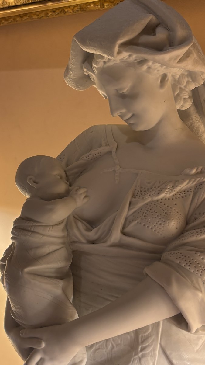 Albert Carrier-belleuse (1824-1887), Biscuit Porcelain Sculpture Of A Breastfeeding Woman, 19th-photo-1