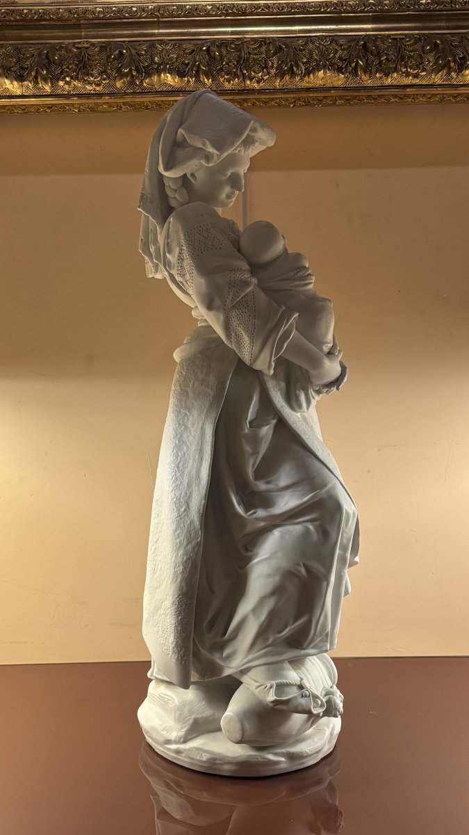 Albert Carrier-belleuse (1824-1887), Biscuit Porcelain Sculpture Of A Breastfeeding Woman, 19th-photo-2
