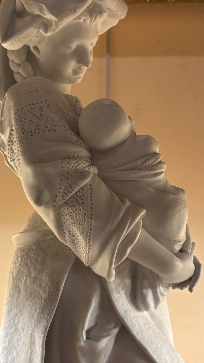 Albert Carrier-belleuse (1824-1887), Biscuit Porcelain Sculpture Of A Breastfeeding Woman, 19th-photo-6
