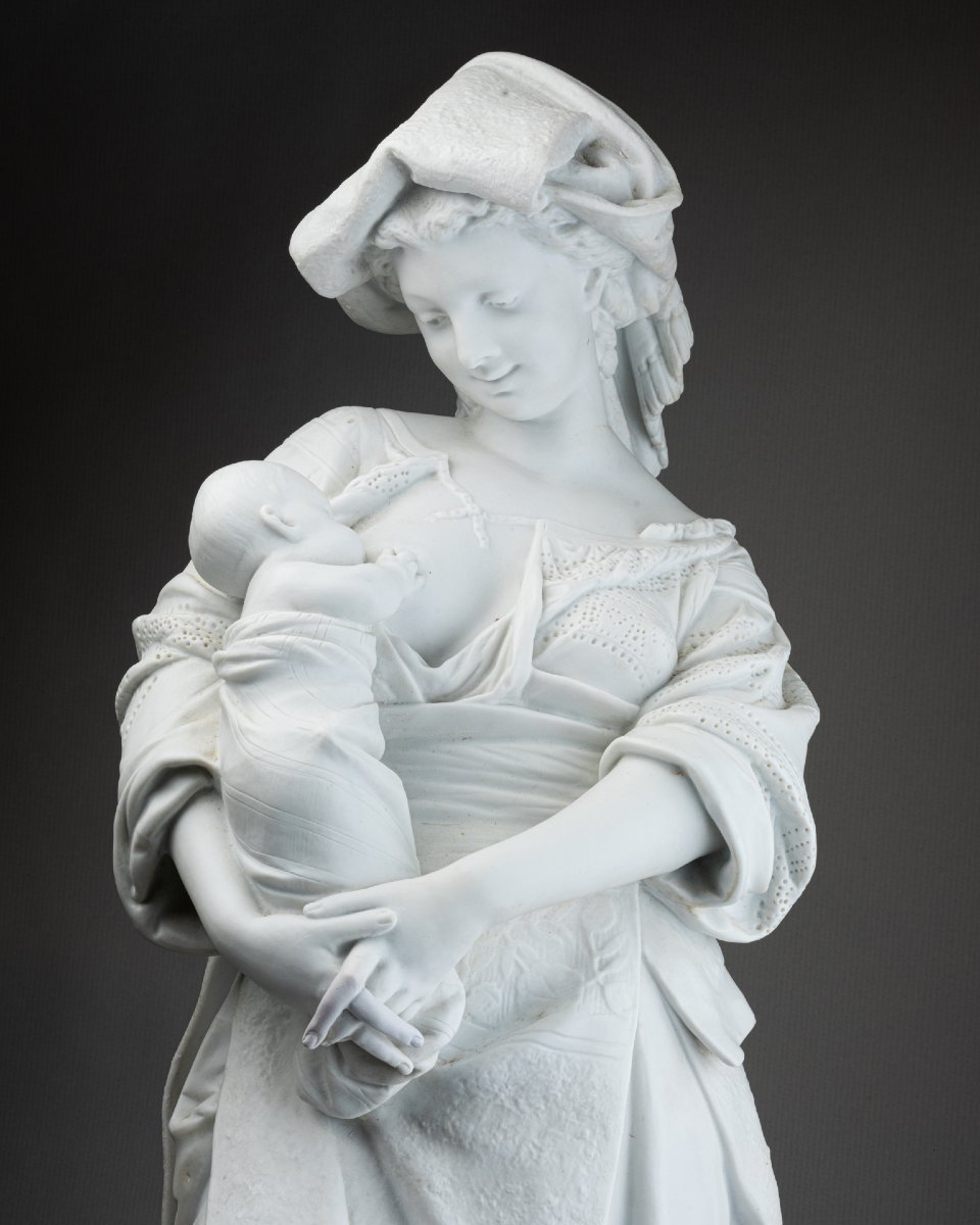 Albert Carrier-Belleuse (1824 - 1887), Sculpture en biscuit d’une femme allaitant, XIXe siècle -photo-1