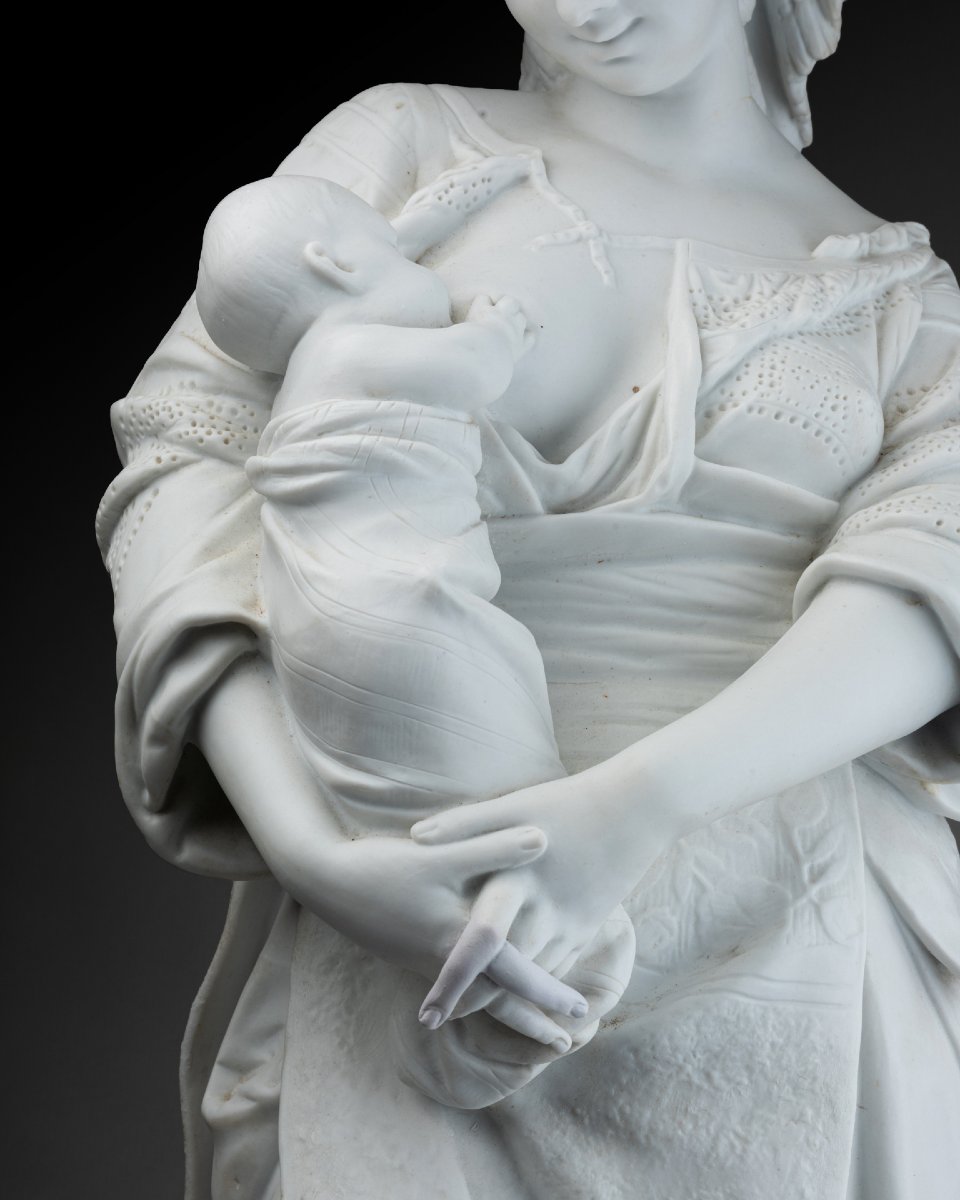 Albert Carrier-Belleuse (1824 - 1887), Sculpture en biscuit d’une femme allaitant, XIXe siècle -photo-2