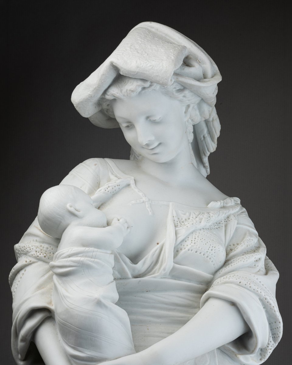 Albert Carrier-Belleuse (1824 - 1887), Sculpture en biscuit d’une femme allaitant, XIXe siècle -photo-3