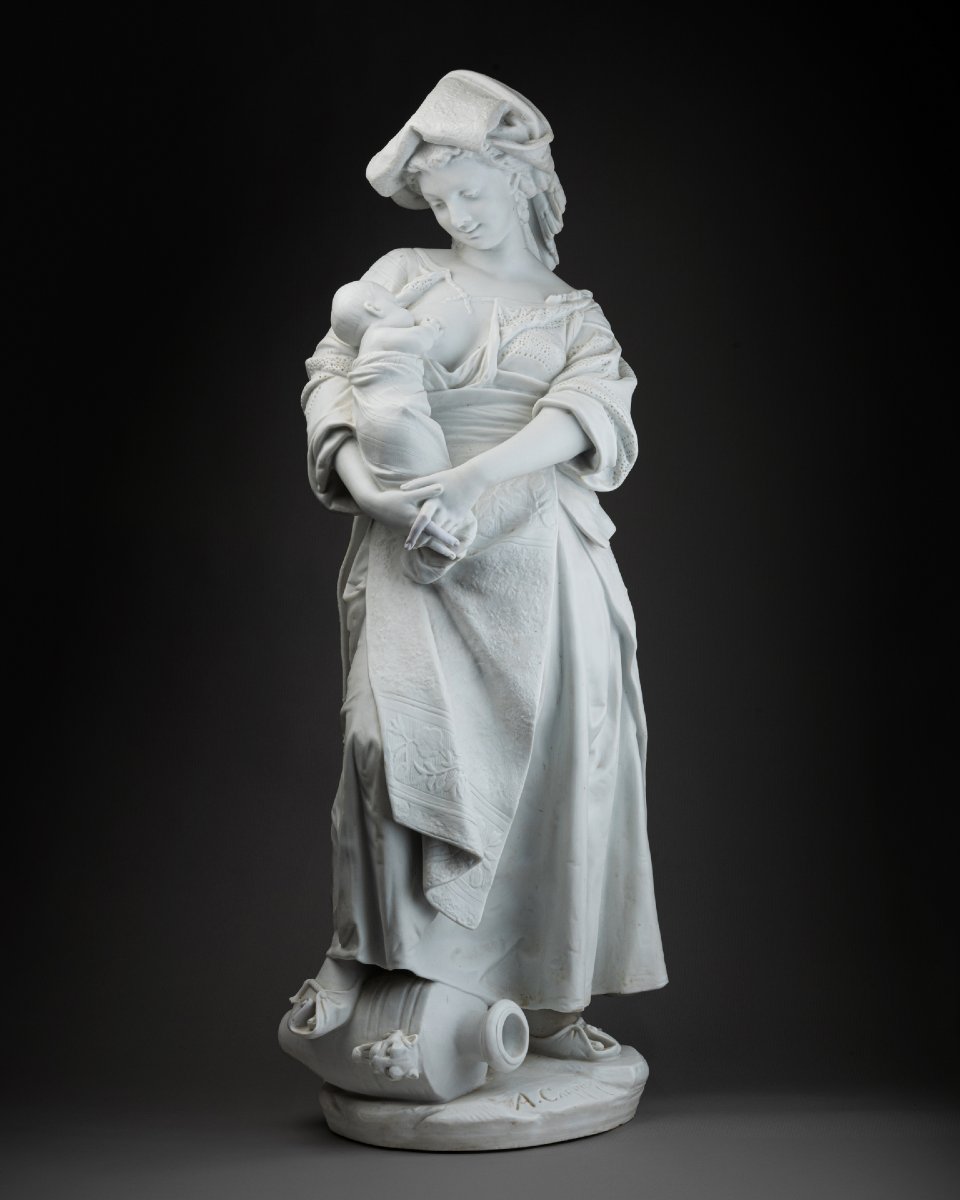Albert Carrier-Belleuse (1824 - 1887), Sculpture en biscuit d’une femme allaitant, XIXe siècle 