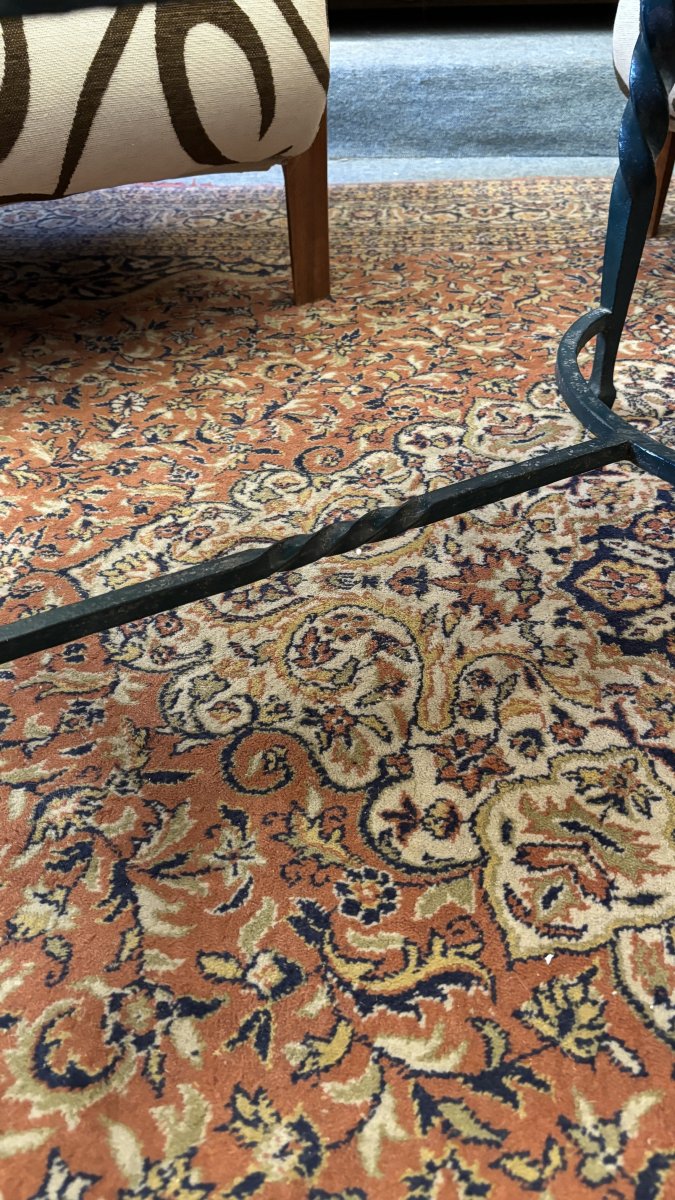 Table basse en fer forgé et plateau de marbre, XXe siècle-photo-2