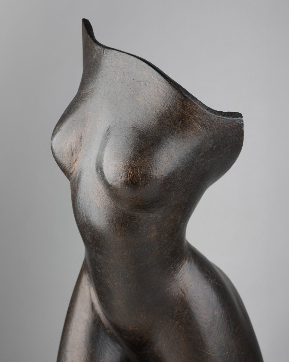 Sculpture en terre cuite à patine bronze, années 1940-photo-2