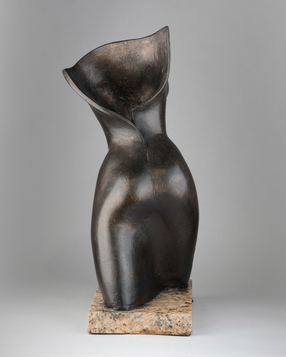 Sculpture en terre cuite à patine bronze, années 1940-photo-2