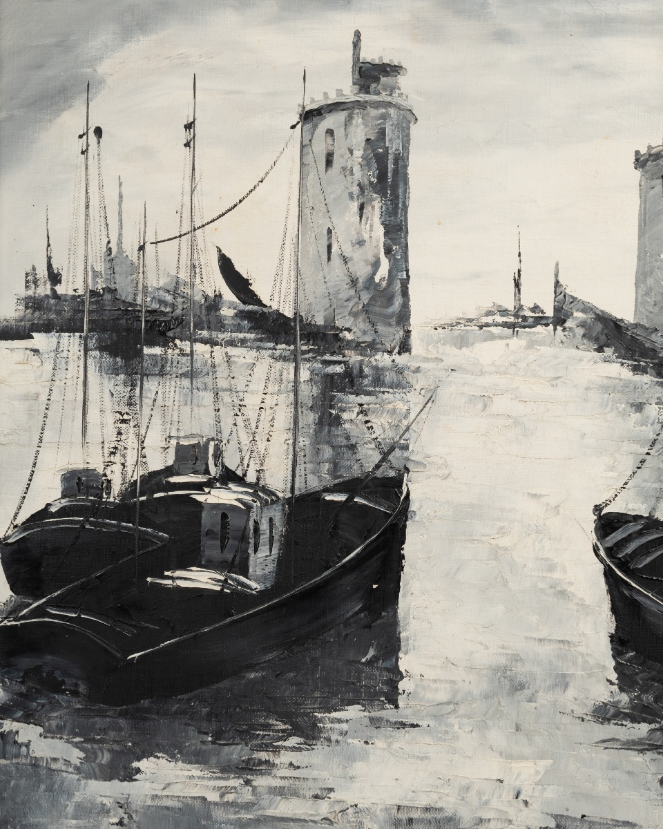 Huile sur toile figurant le port de La Rochelle, XXe siècle-photo-4