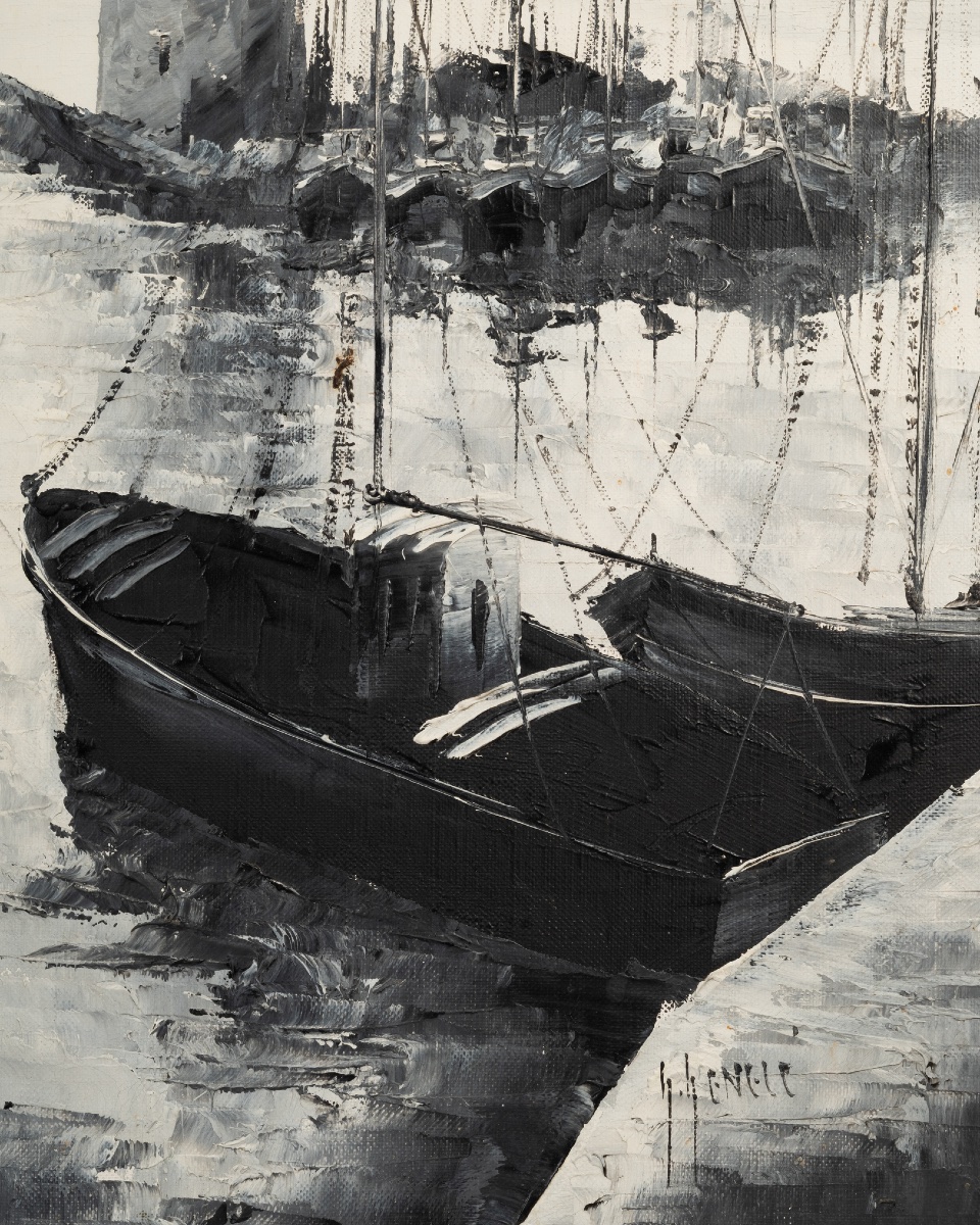 Huile sur toile figurant le port de La Rochelle, XXe siècle-photo-1