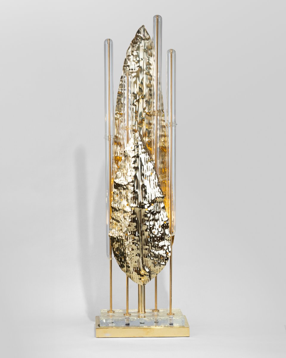 Pair Of Murano Glass And Brass Lamps, Late 20th Century-photo-2