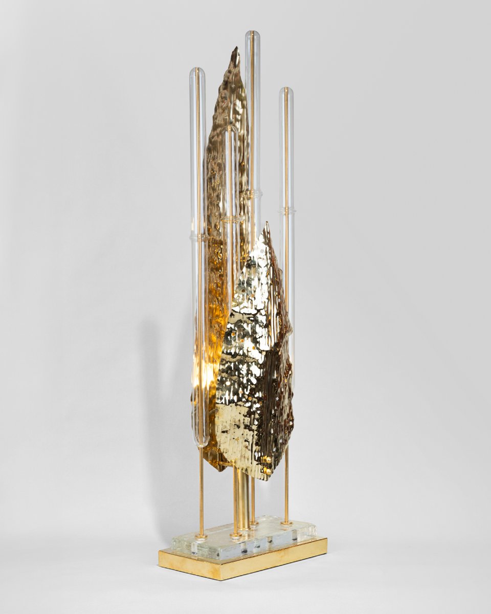 Pair Of Murano Glass And Brass Lamps, Late 20th Century-photo-1