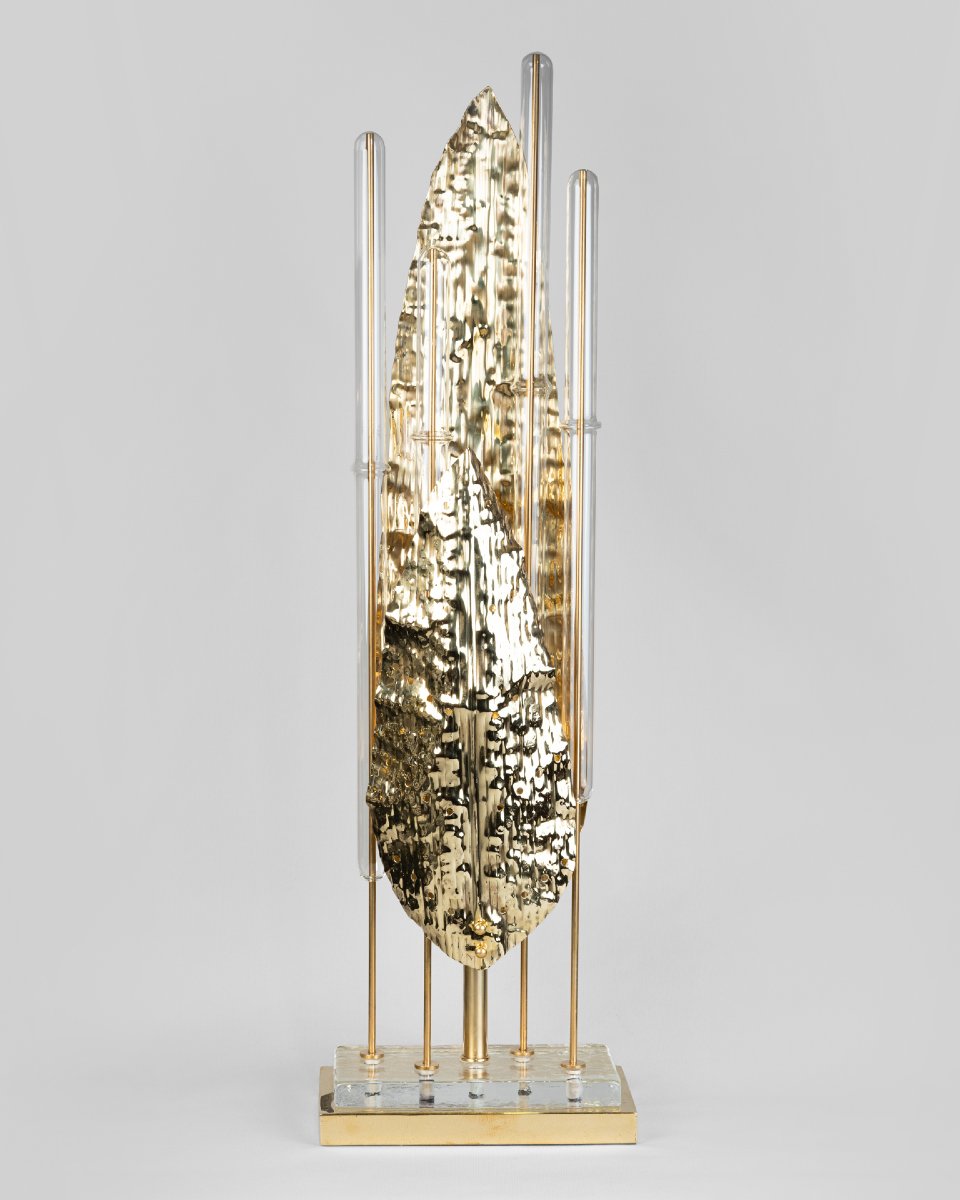 Pair Of Murano Glass And Brass Lamps, Late 20th Century-photo-2