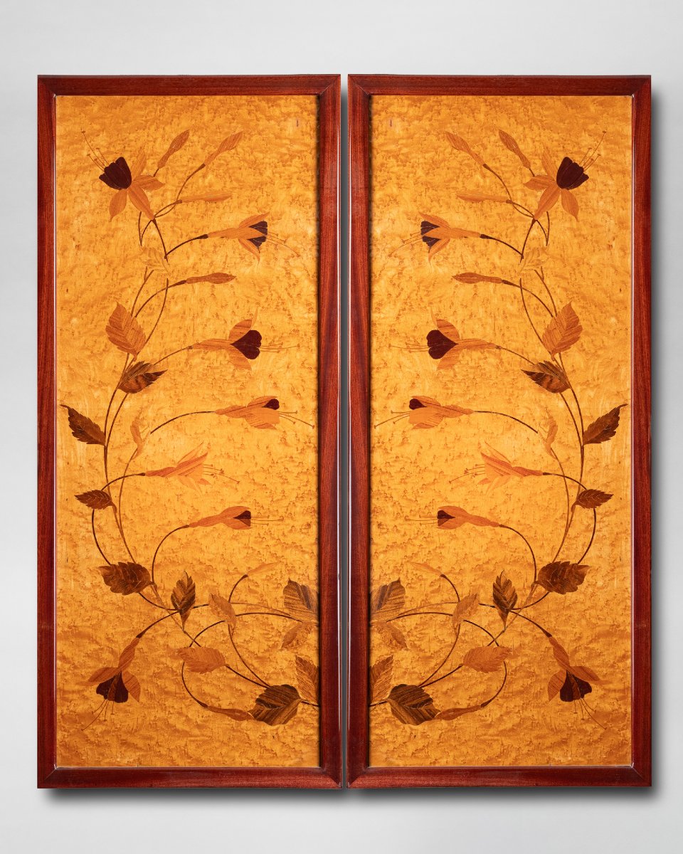 Two Framed Panels, Attributed To Emile Gallé, Late 19th/early 20th Century