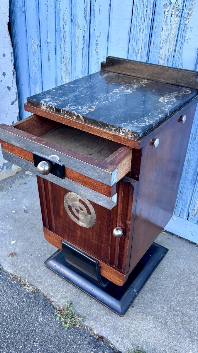 Petit meuble ou chevet Art Déco, plateau marbre portor. Années 1930-photo-4