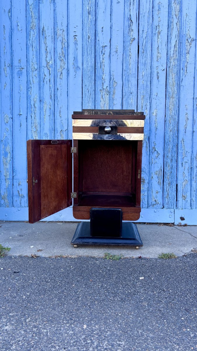 Petit meuble ou chevet Art Déco, plateau marbre portor. Années 1930-photo-5