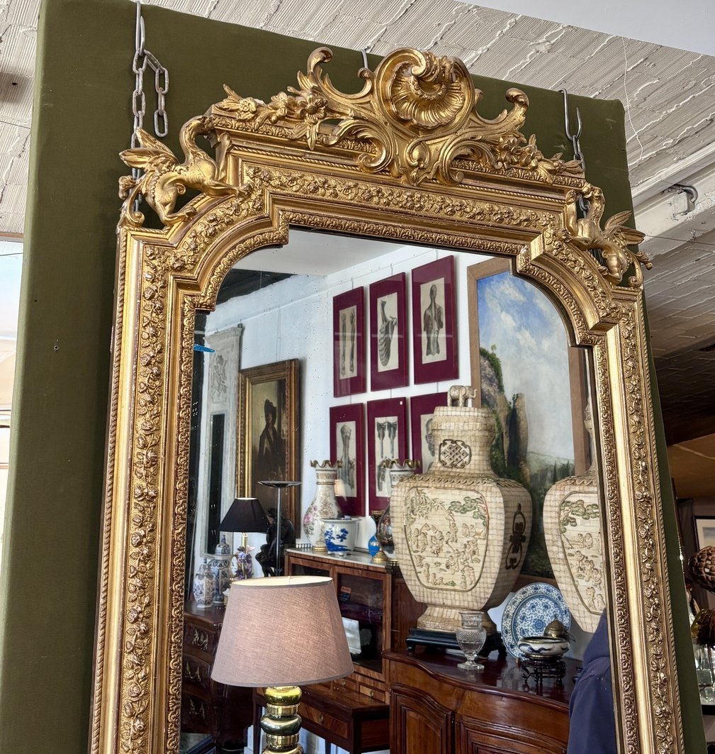 Grand miroir en bois doré, XIXe siècle-photo-2