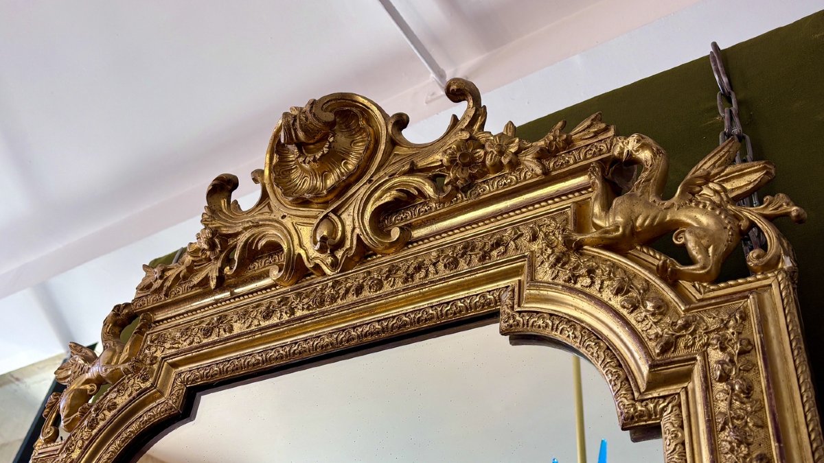 Grand miroir en bois doré, XIXe siècle-photo-3