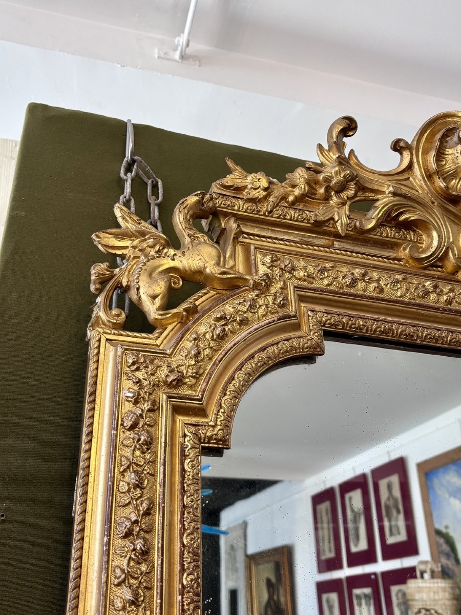 Grand miroir en bois doré, XIXe siècle-photo-4