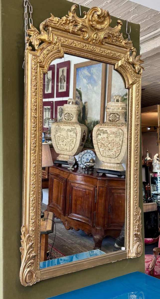 Grand miroir en bois doré, XIXe siècle