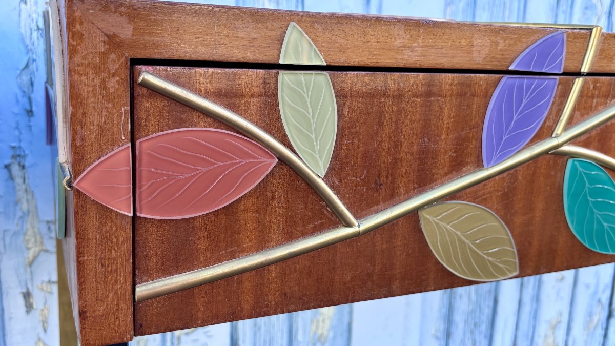 Two (2) Console Tables Clad In Murano Glass Foliage, 20th Century-photo-5