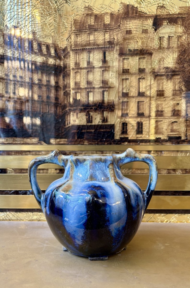 Petit vase en céramique bleue, XXe siècle-photo-2