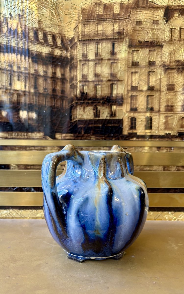 Petit vase en céramique bleue, XXe siècle-photo-3