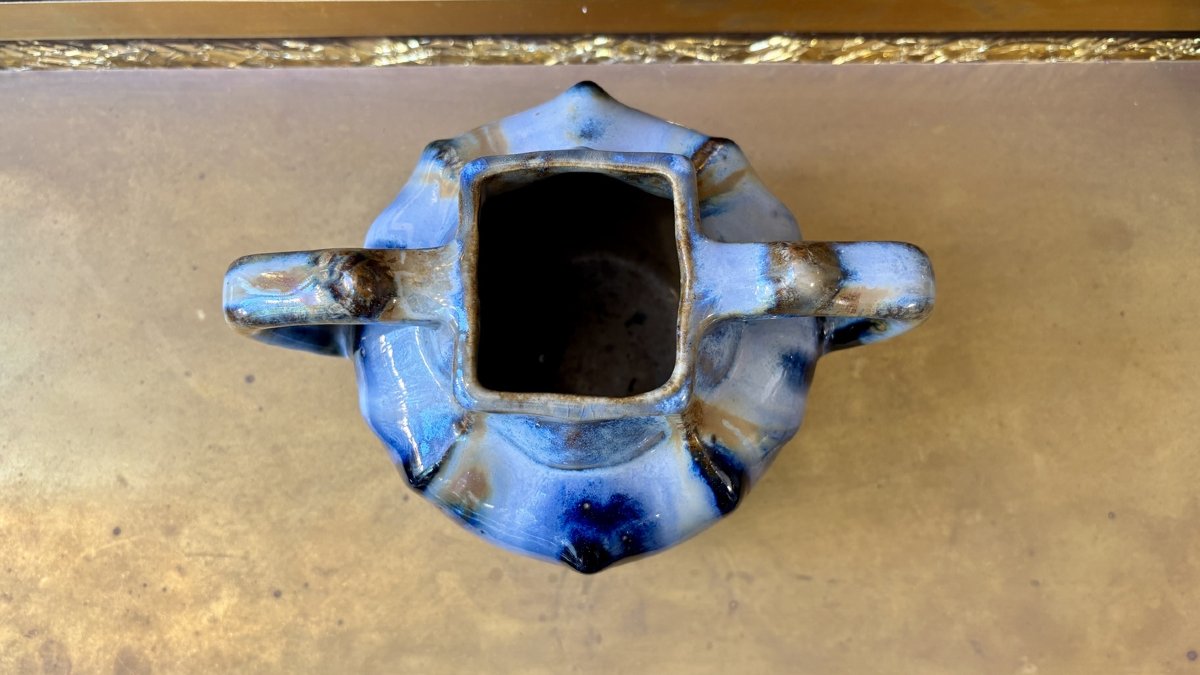 Petit vase en céramique bleue, XXe siècle-photo-1