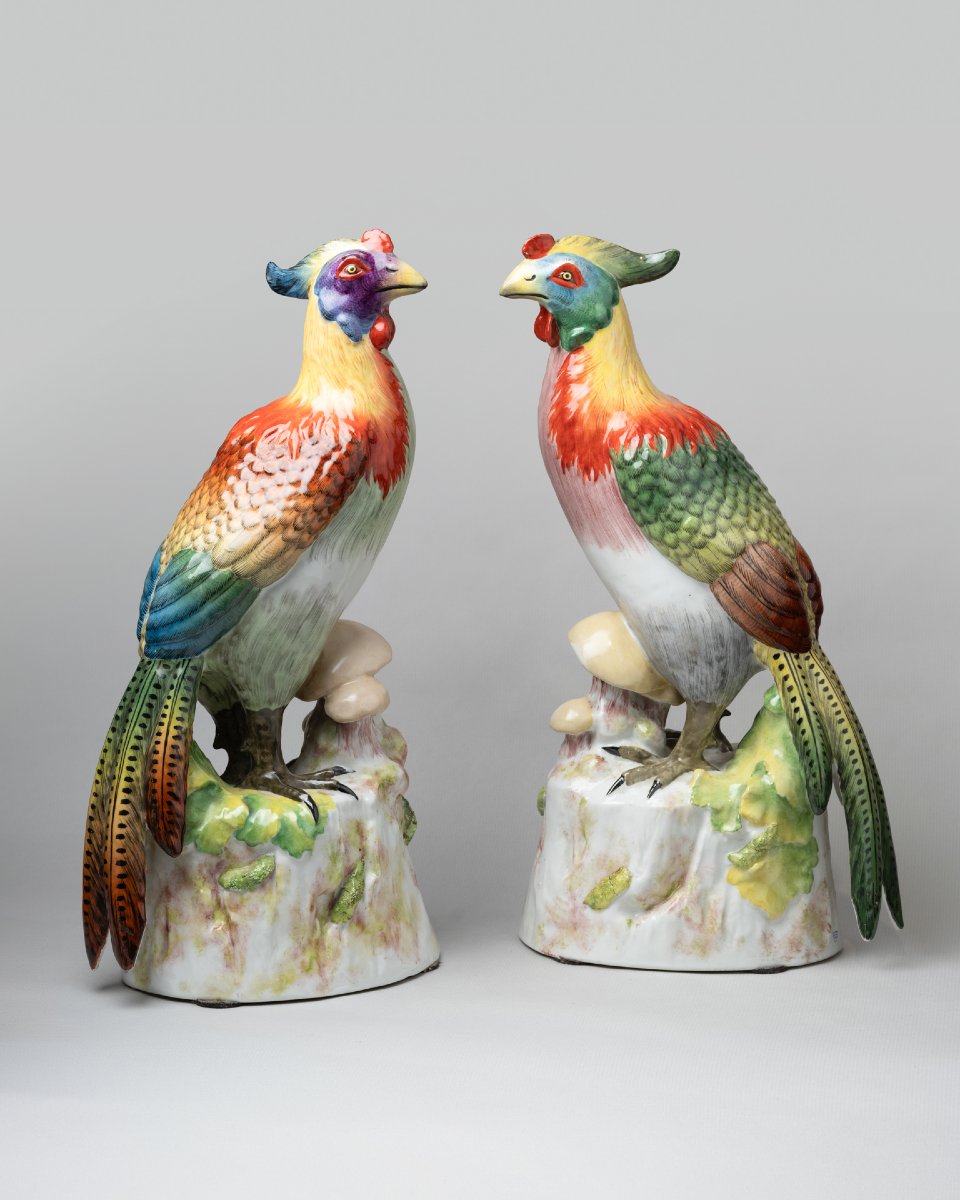 Pair Of Porcelain Pheasants. Imperial And Royal Vienna Manufactory, 19th Century-photo-3