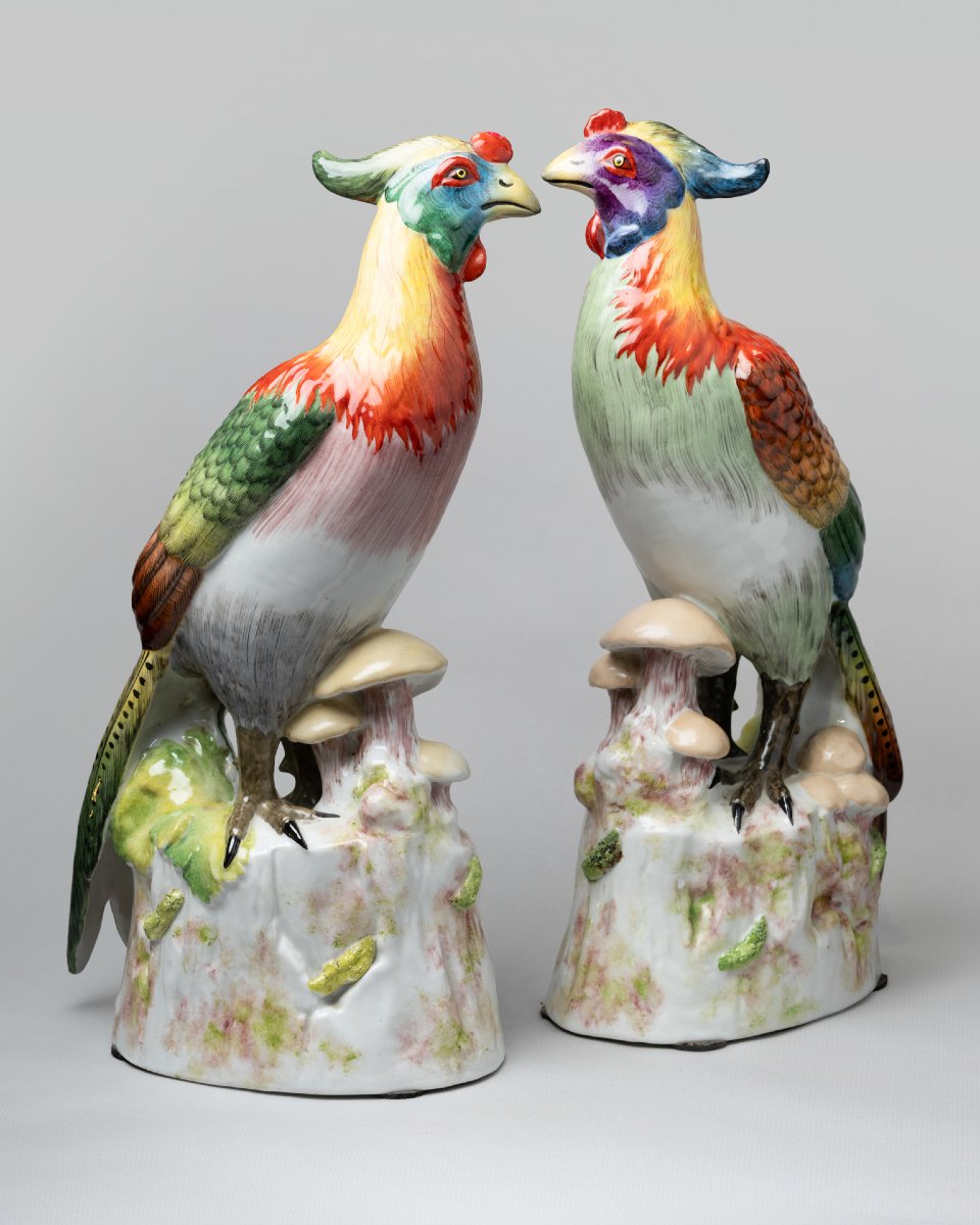 Pair Of Porcelain Pheasants. Imperial And Royal Vienna Manufactory, 19th Century