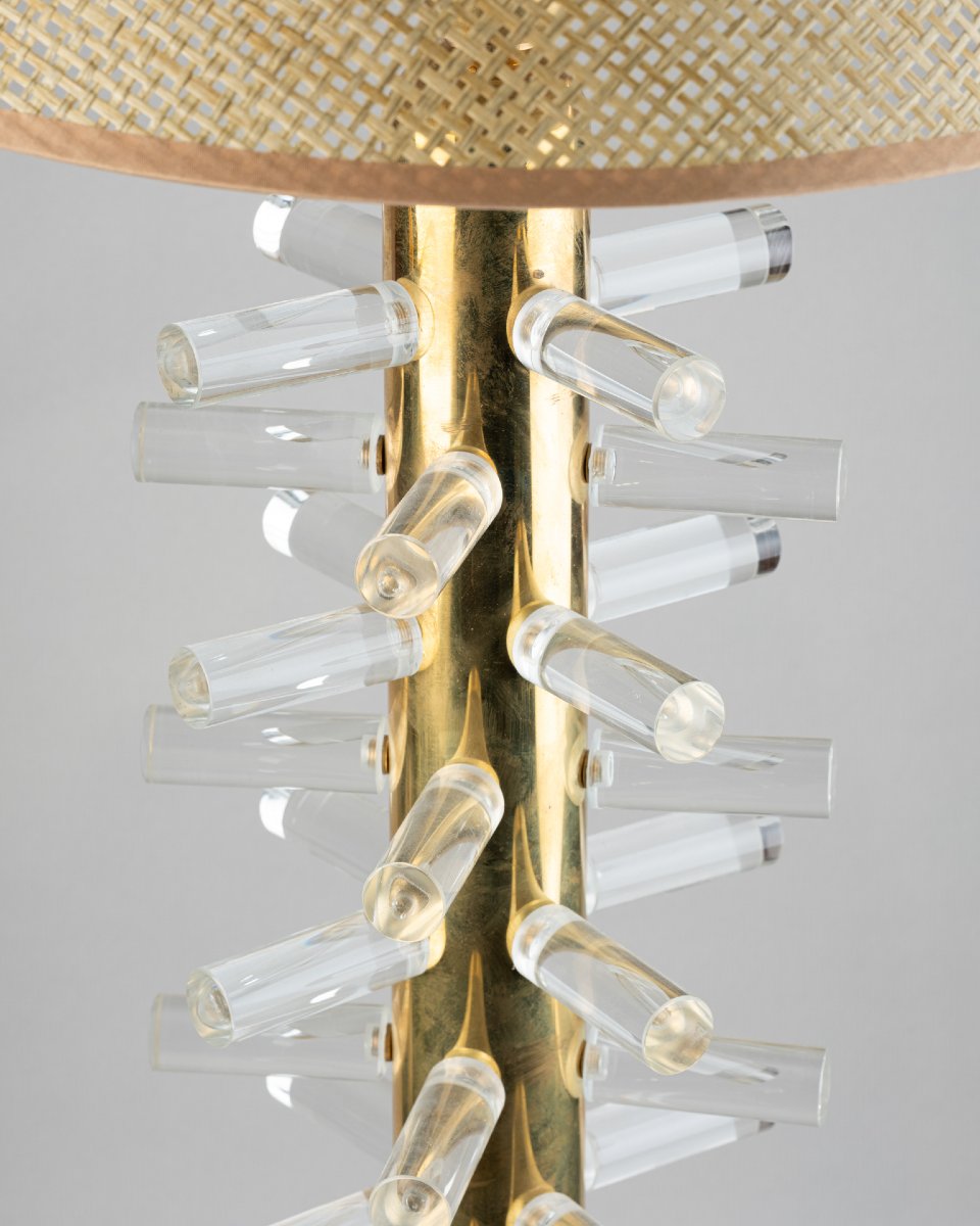 Paire de lampes en laiton et verre de Murano, XXe siècle-photo-3