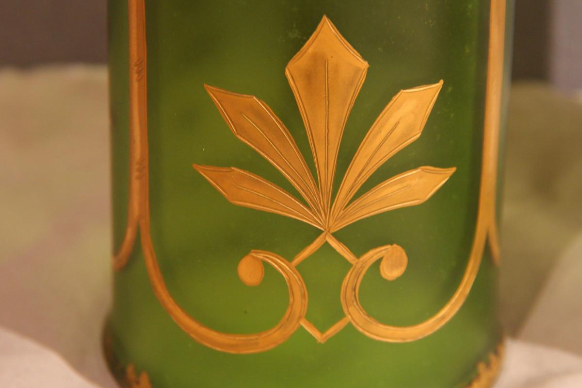 Pair Of Glass Vases, Green And Gold, Napoleon III Era-photo-3