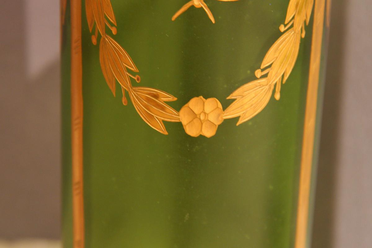 Pair Of Glass Vases, Green And Gold, Napoleon III Era-photo-4
