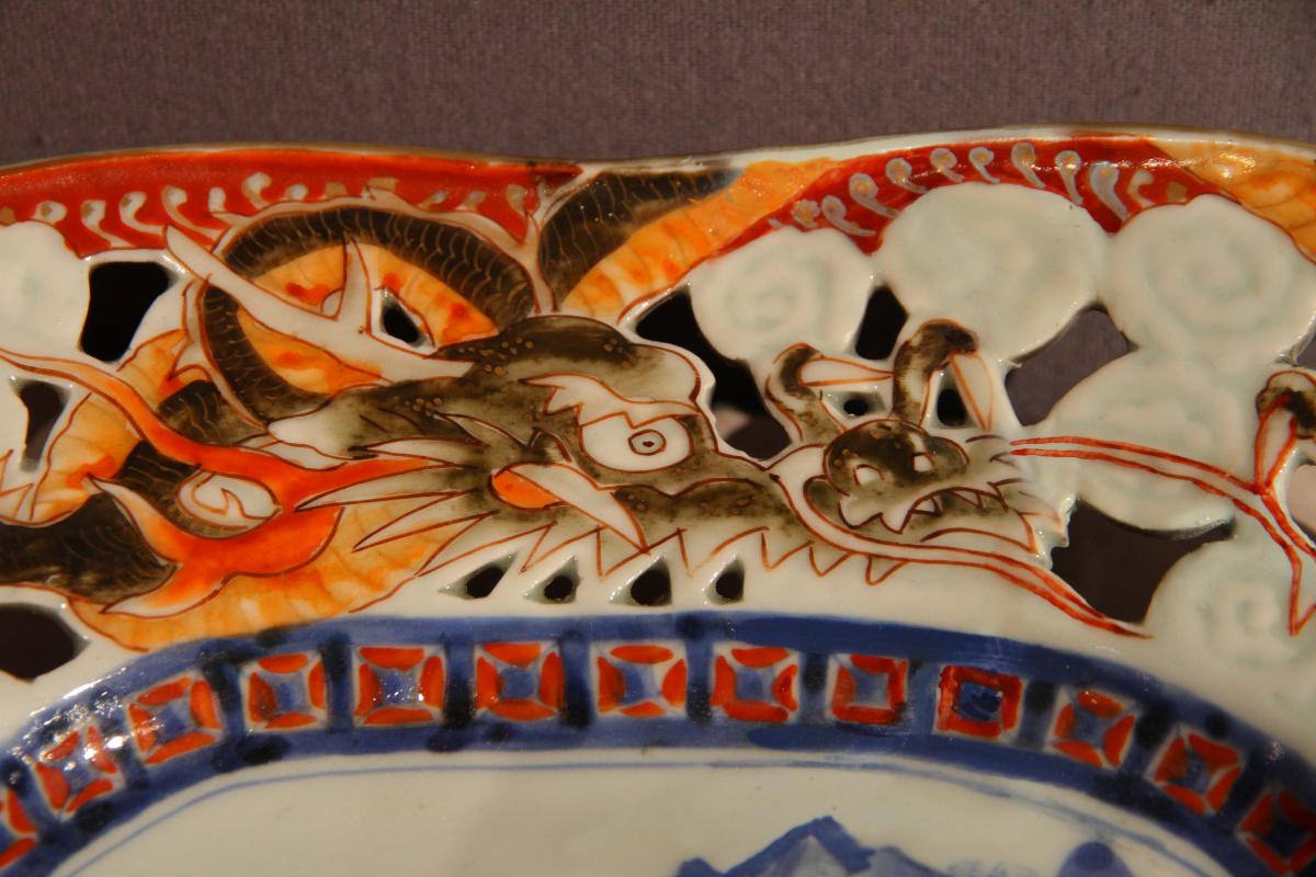 Chinese Plat In Openwork Ceramic With A Decor Of Dragon, Late XIXth Century Period-photo-3