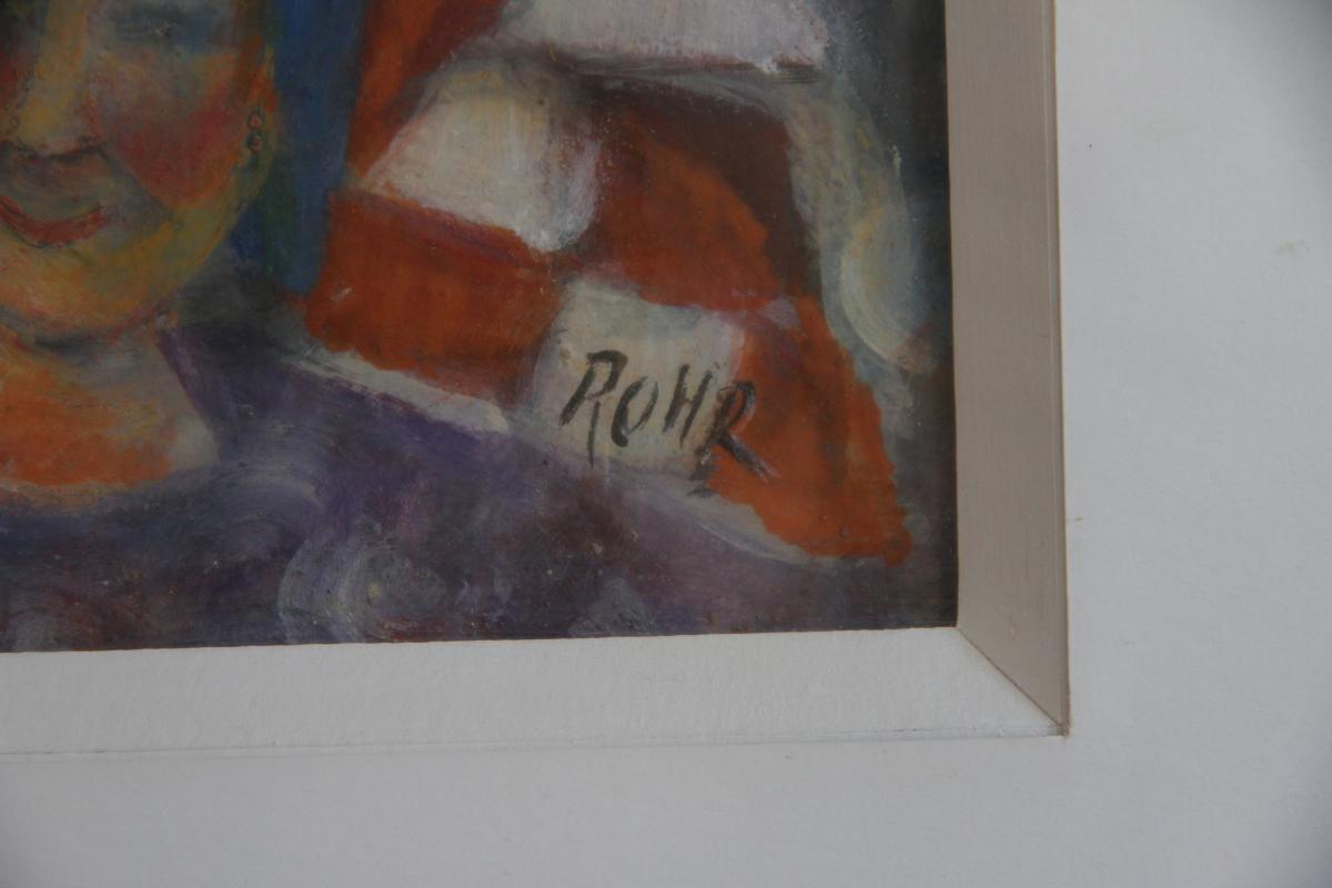 Une Huile Sur Toile De Style Cubiste Signée Rohr, d'époque XXe Siècle-photo-1