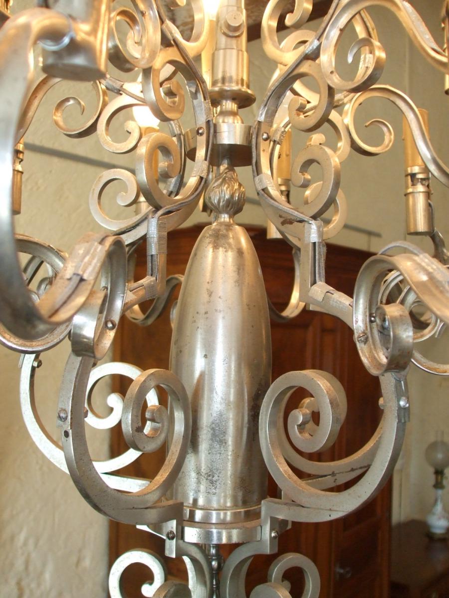 Wrought Iron Chandelier Made From Bayonets And A Shel, Twentieth Century-photo-2