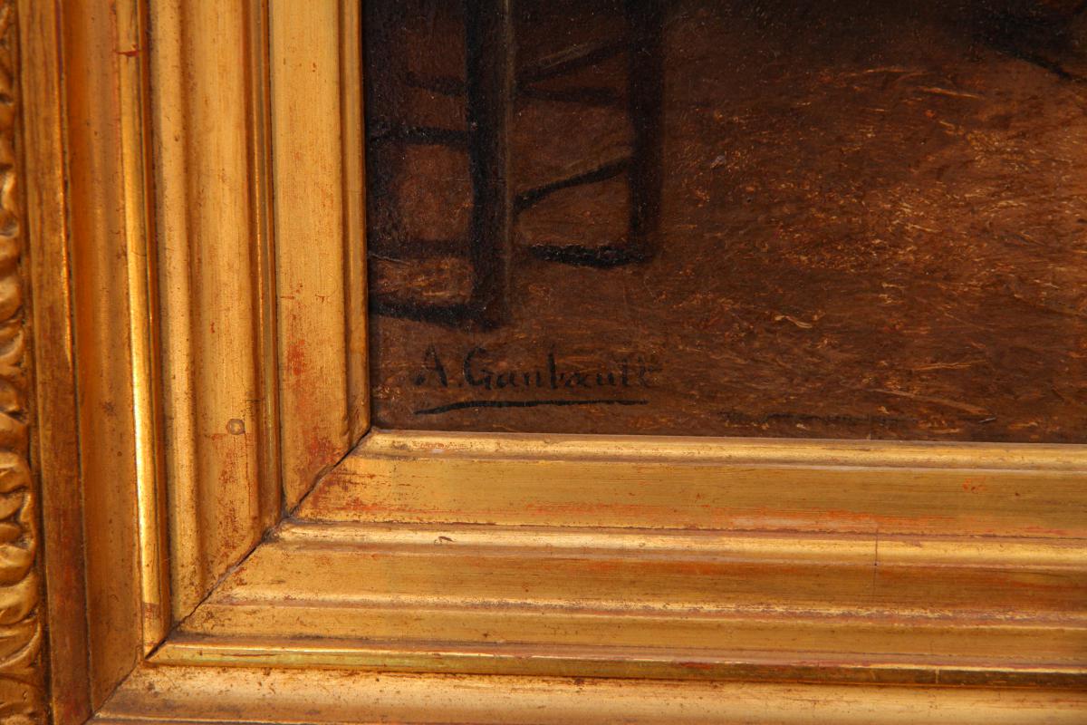 Huile Sur Toile Signée A. Ganlault, d'époque XIXe Siècle-photo-2