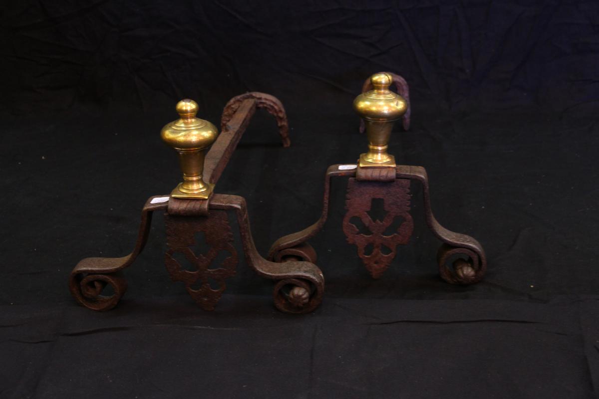 Pair Of Gilt Bronze Andirons, 19th Century-photo-2