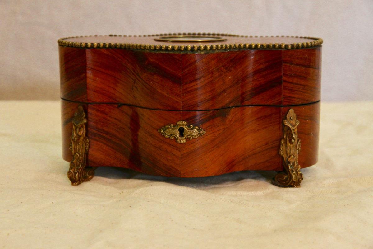 Rosewood Box Decorated With An Oil Painted Medallion, XIXth Century-photo-2