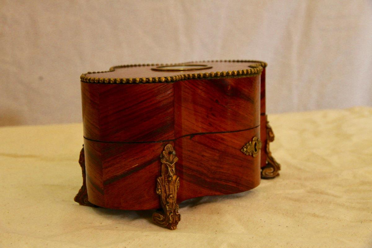 Rosewood Box Decorated With An Oil Painted Medallion, XIXth Century-photo-5