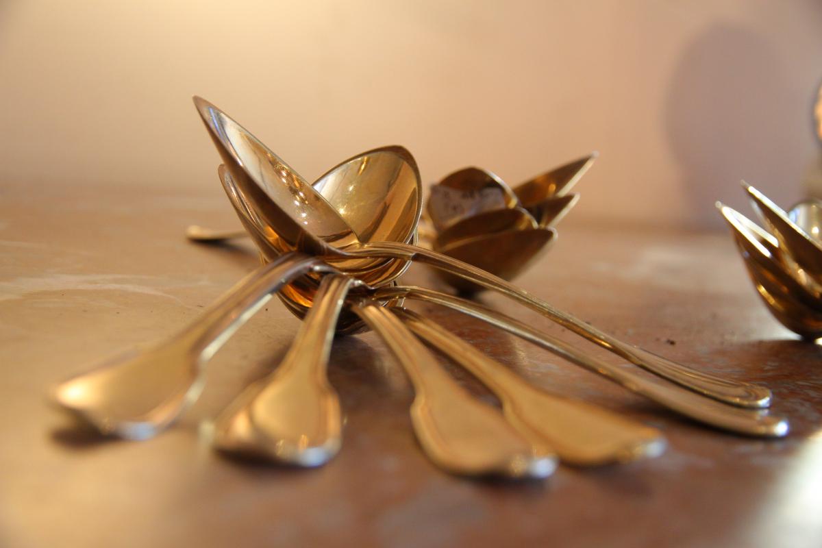 Sixteen (16) Vermeil Spoons (gold On Solid Silver), 449 Grams, Nineteenth-photo-2