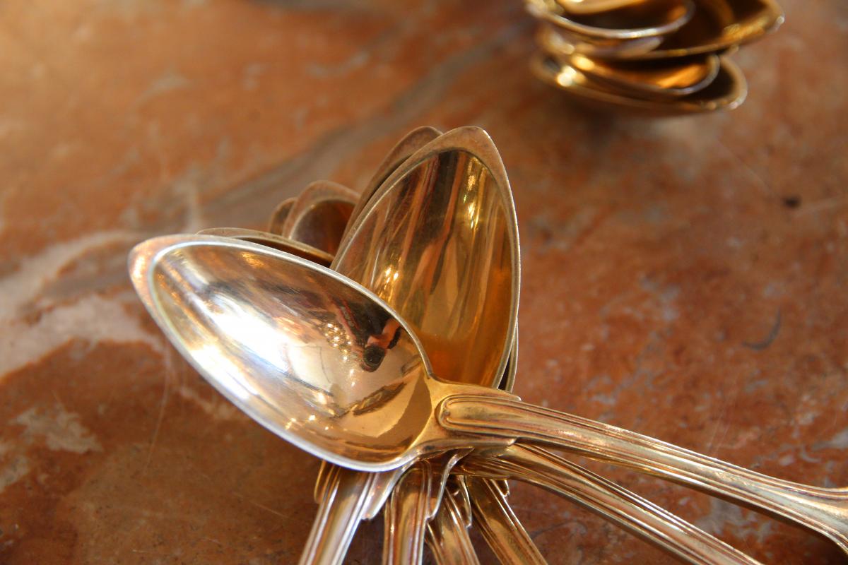 Sixteen (16) Vermeil Spoons (gold On Solid Silver), 449 Grams, Nineteenth-photo-4