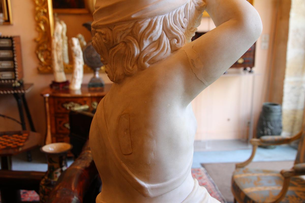 Un Putto En Marbre De Carrare d'époque Fin XVIIIe / Début XIXe Siècle.-photo-7