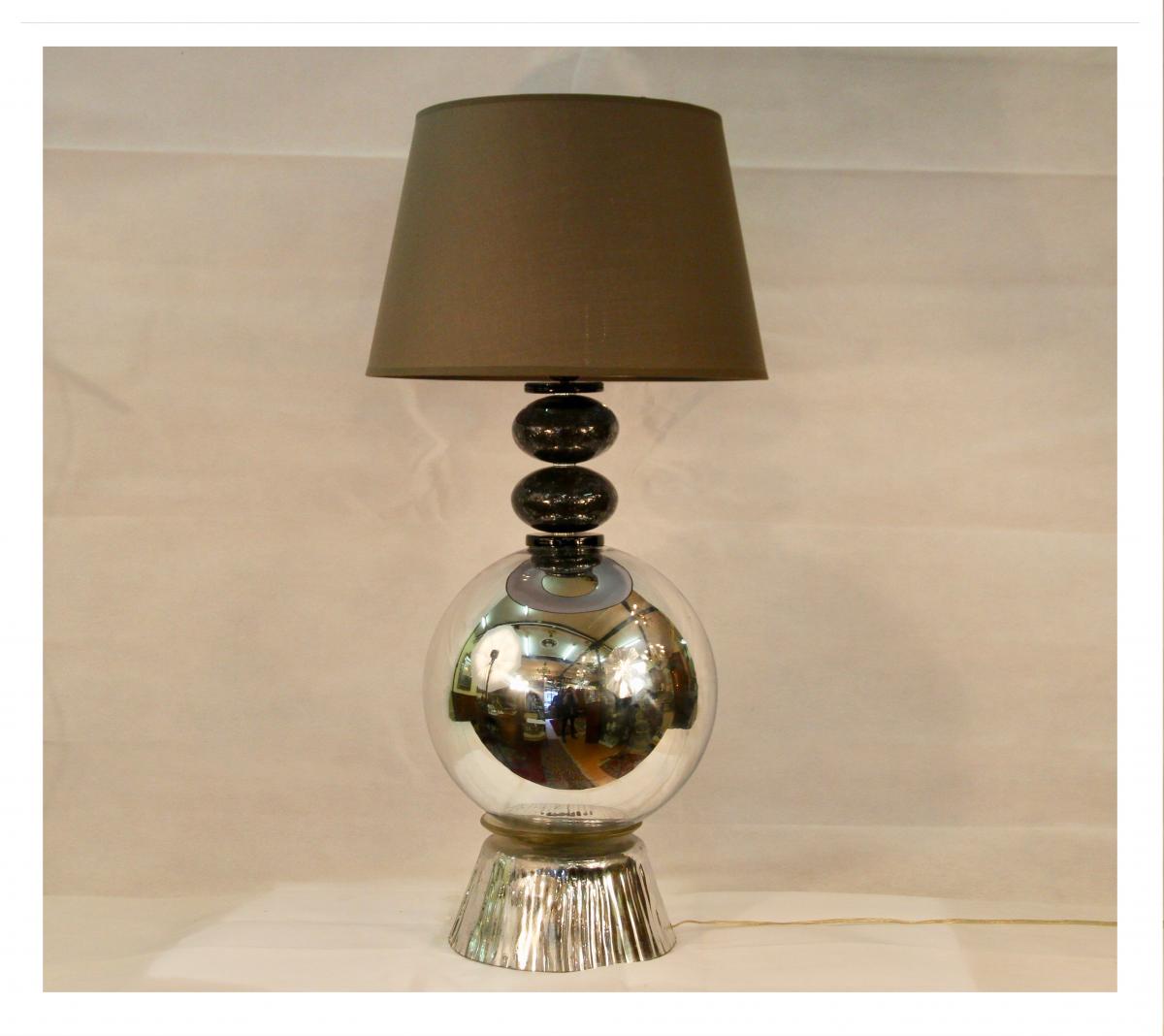 Lampe En Aluminium Et Verre Murano, Début XXIe Siècle