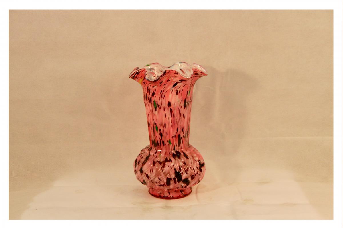 Vase Rose Moucheté, XXe Siècle