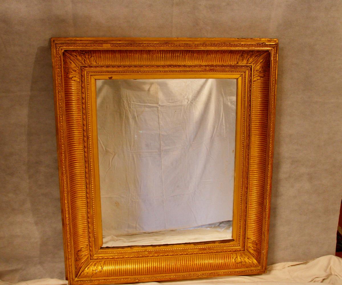 Wooden Gilded Mirror, 19th Century-photo-2